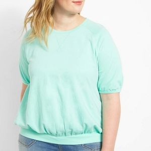 Lane Bryant french terry puff sleeve top beveled glass size 34/36 NWT